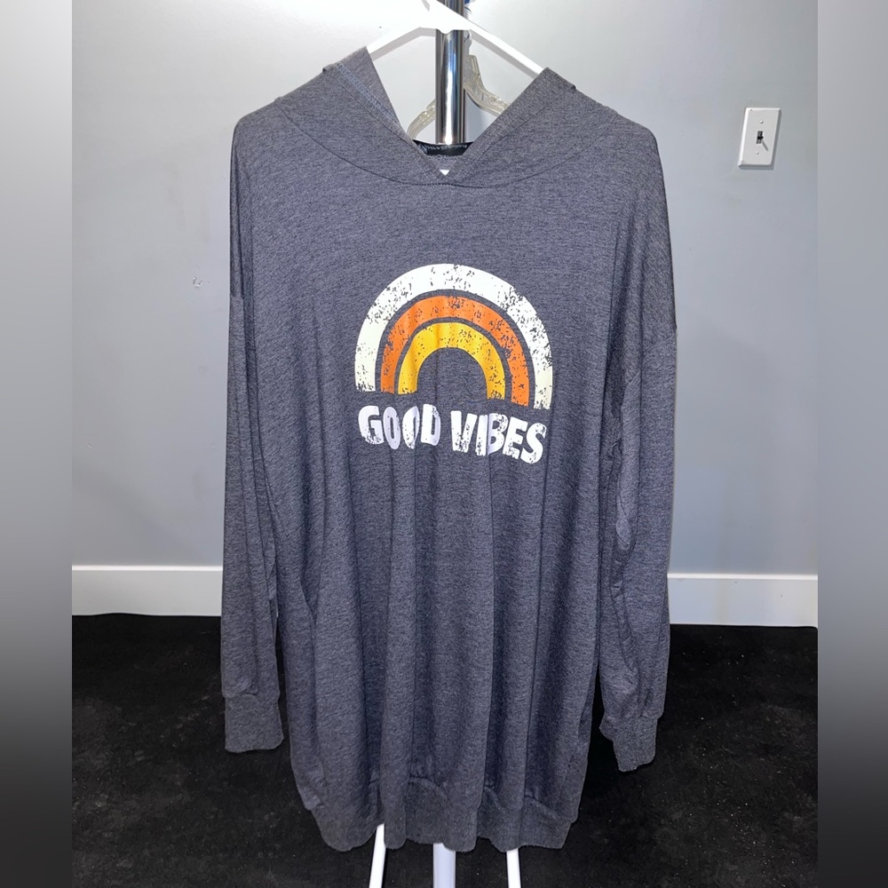 Gray Hoodie with Good Vibes Graphic